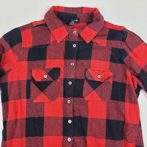 Justify Buffalo Plaid Flannel Button Front Long Sleeve Shirt Top Cotton Size L - Picture 3 of 6